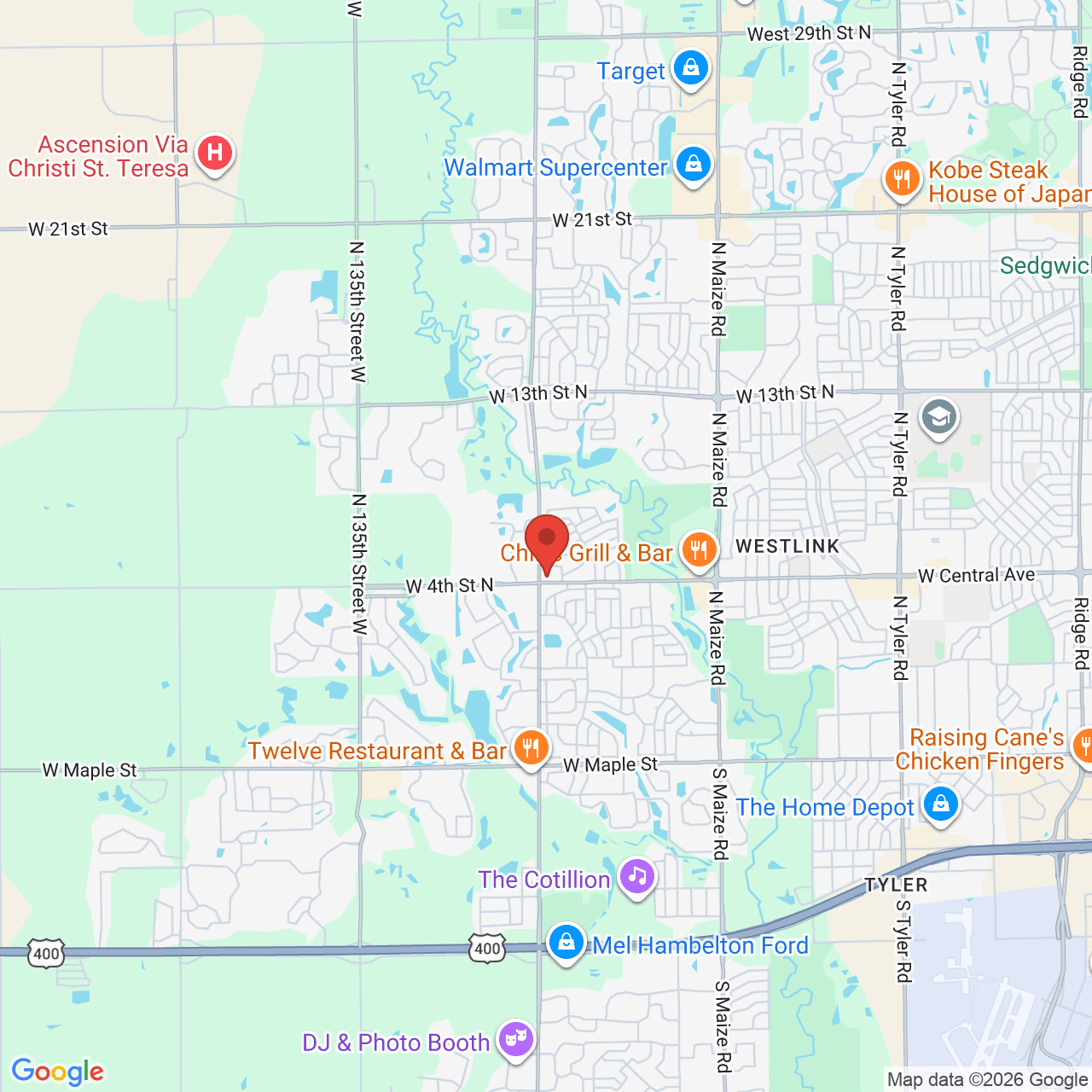 Google map image of our location in 11940 W Central Ave Wichita, KS